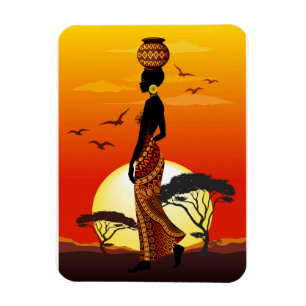 Afrikansk vackra Woman Silhouette på Afrikas Sol Magnet