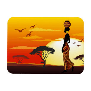 Afrikansk vackra Woman Silhouette på Afrikas Sol Magnet