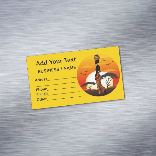 Afrikansk vackra Woman Silhouette på Afrikas Sol Magnetiska Visitkort (In Situ)