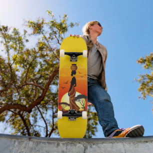 Afrikansk vackra Woman Silhouette på Afrikas Sol Mini Skateboard Bräda 18,5 Cm