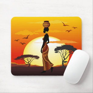 Afrikansk vackra Woman Silhouette på Afrikas Sol Musmatta
