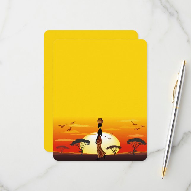 Afrikansk vackra Woman Silhouette på Afrikas Sol OSA Kort (Fram/Back In Situ)