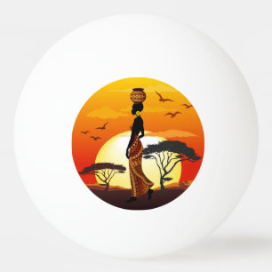 Afrikansk vackra Woman Silhouette på Afrikas Sol Pingisboll