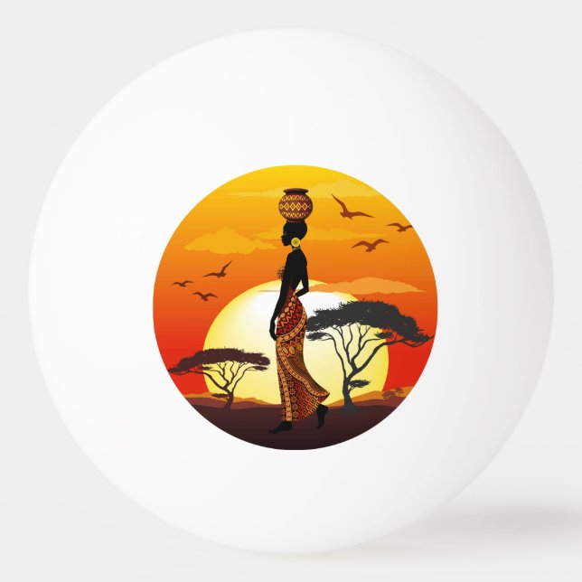 Afrikansk vackra Woman Silhouette på Afrikas Sol Pingisboll (Framsidan)