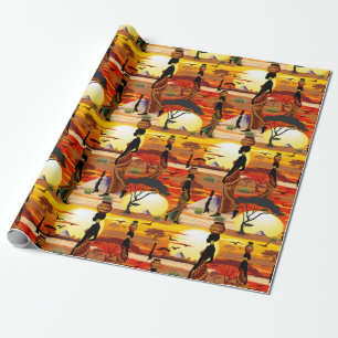 Afrikansk vackra Woman Silhouette på Afrikas Sol Presentpapper