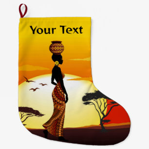 Afrikansk vackra Woman Silhouette på Afrikas Sol Stor Julstrumpa