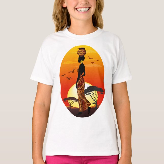 Afrikansk vackra Woman Silhouette på Afrikas Sol T Shirt (Framsida)
