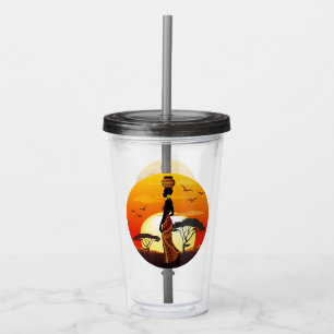 Afrikansk vackra Woman Silhouette på Afrikas Sol Take Away Mugg