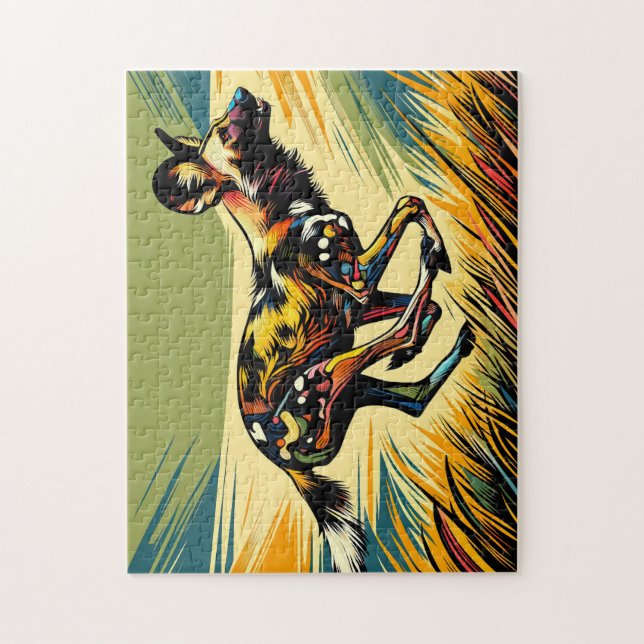 Afrikansk Vild Hund Running Puzzle Pussel (Vertikal)