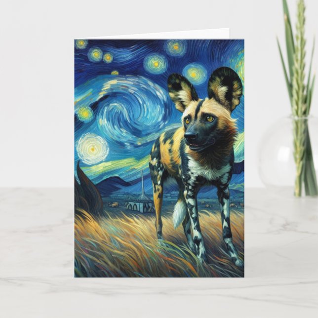 Afrikansk Vild Hund Starry Night Van Gogh Kort (Framsida)
