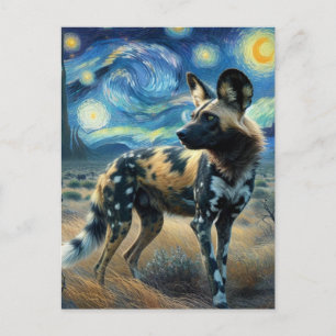 Afrikansk Vild Hund Starry Night Van Gogh Vykort