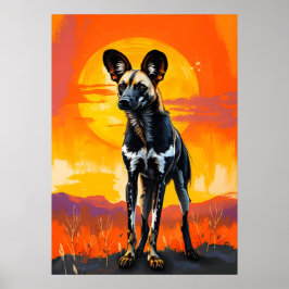 Afrikansk Vild Hund vid Sunset - Bold Wildlife Art Poster
