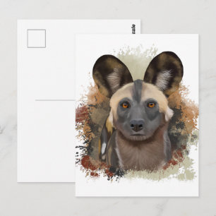 Afrikansk Vildhund   Abstrakt Målad Splash Vykort