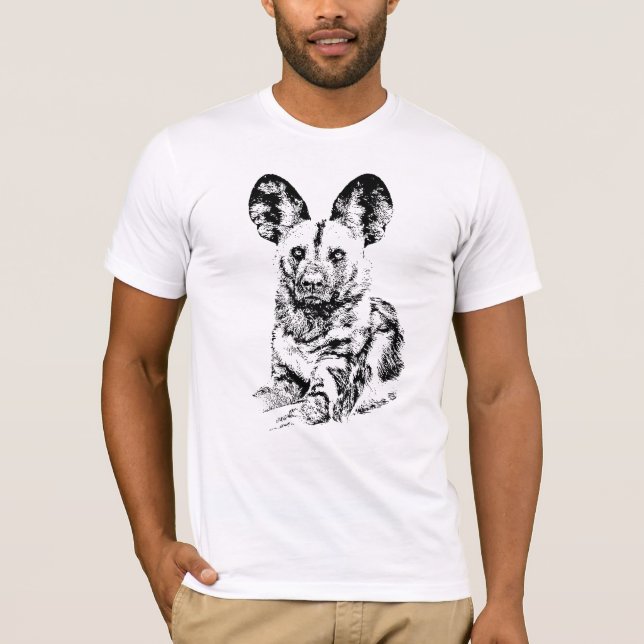 Afrikansk vildhundbild i grafisk svart & vit t shirt (Framsida)