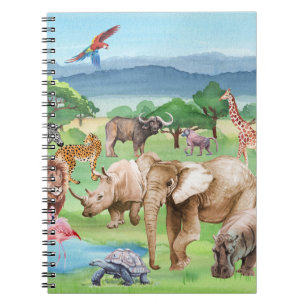 Afrikansk vildmark: Savannah Watercolor Tapet. Anteckningsbok