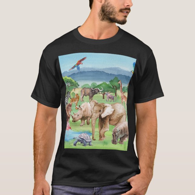 Afrikansk vildmark: Savannah Watercolor Tapet. T Shirt (Framsida)