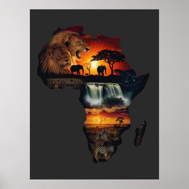 Afrikansk Vildmarksafari Collage Poster (Framsidan)