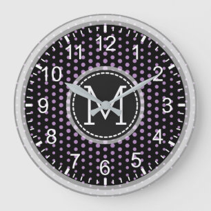 Afrikansk Violet Polka dots Modern Monogram Stor Klocka
