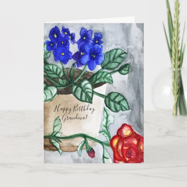 Afrikansk Violet Watercolor Birthday Kort (Framsida)