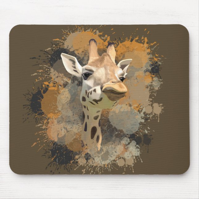 Afrikansk Wildlife Giraffe Earth Tones Splatter Musmatta (Framsidan)