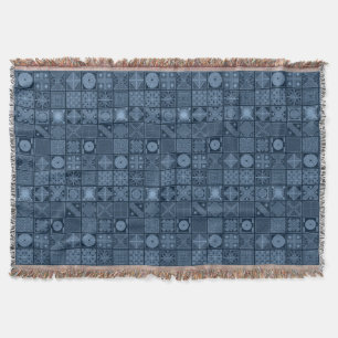 Afrikansk Yoruba Blue & Black Geometrical Mönster Filt