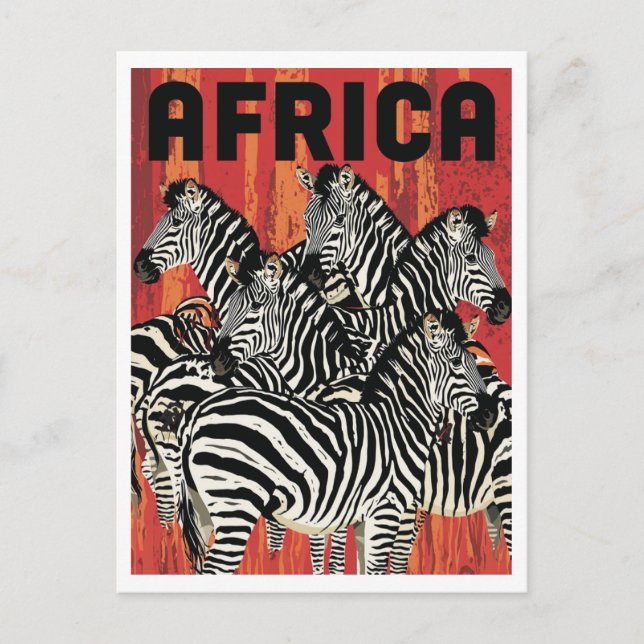 Afrikansk Zebrasafari Vintagekonst Vykort (Framsida)