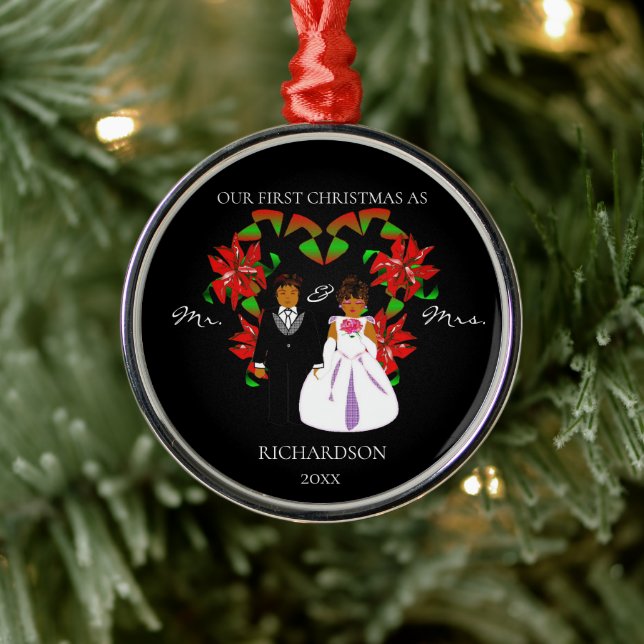 Afrikanska amerikanska första julen som Mr & Mrs R Julgransprydnad Metall (Träd)