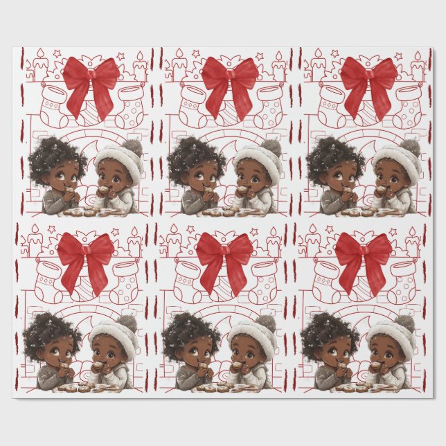 Afrikanska amerikanska Kids- och Cookies-jul Presentpapper (Platt)