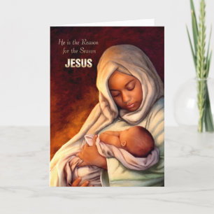 Afrikanska amerikanska Madonna- och barnjulkort Helgkort