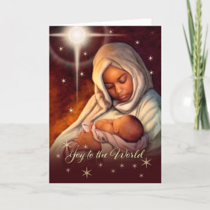 Afrikanska amerikanska Madonna- och barnjulkort Helgkort