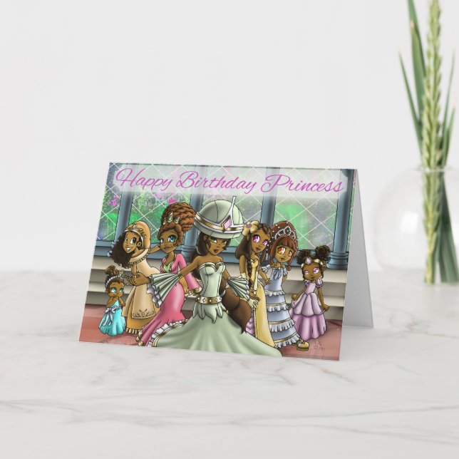 Afrikanska amerikanska princesses Colorful Birthda Kort (Framsida)