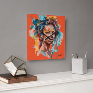 AFRIKANSKA AMERIKANSKA Vägglås Fyrkantig Klocka