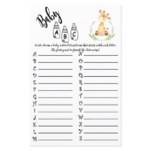 AFRIKANSKA DJUR ABC BABY SHOWER GAME CARD