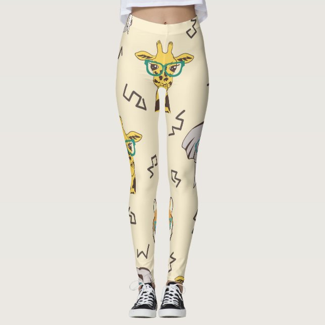 Afrikanska djur: Cute Seamless Mönster Leggings (Framsida)