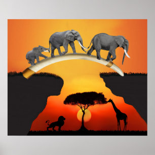 AFRIKANSKA ELEPHANT FAMILY POSTER