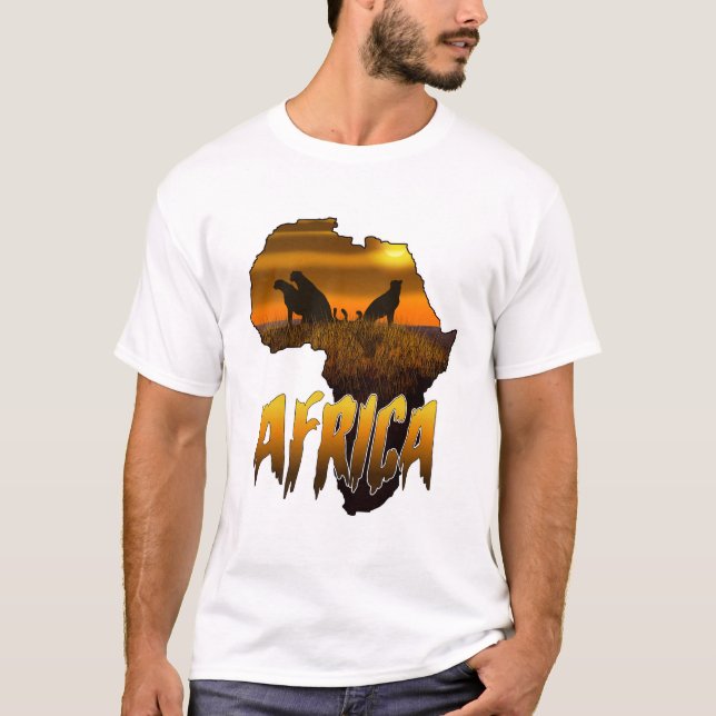 Afrikanska Geparders Solnedgångssilhuett T Shirt (Framsida)