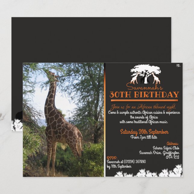 Afrikanska giraffpartytillbehör inbjudningar (Fram/baksida)