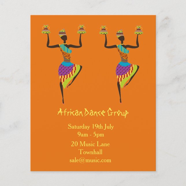 Afrikanska gruppens musik- och dansresultat flygblad (Framsidan)