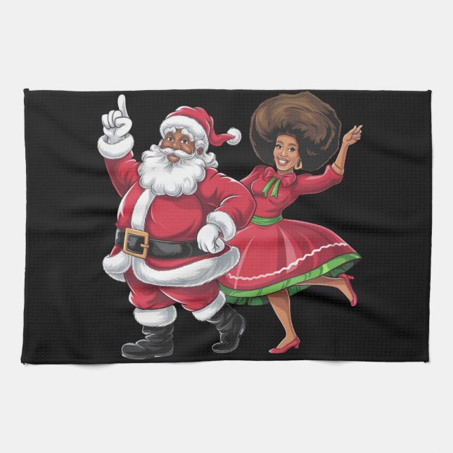 Afrikanska jultomten Claus Dancing American jul Kökshandduk (Horisontell)