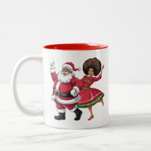 Afrikanska jultomten Claus Dancing American jul Två-Tonad Mugg