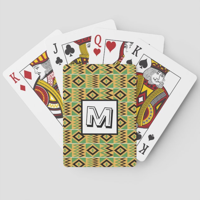 Afrikanska Kente Monogram Grönt Classic-spelkort Casinokort (Baksidan)