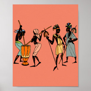 Afrikanska kvinnor lagar mat och dansar poster