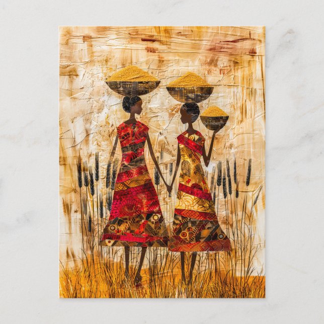 Afrikanska kvinnor med hirsbasketer vykort (Framsida)