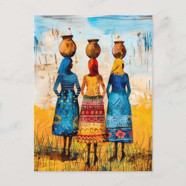 Afrikanska kvinnor med Vatten Bowls Vykort (Framsida)