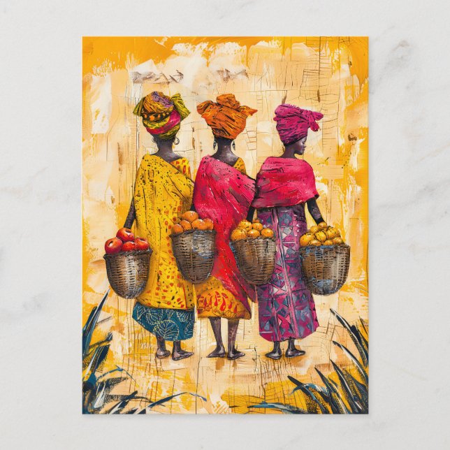 Afrikanska kvinnor som bär frukt och grönsaker vykort (Framsida)