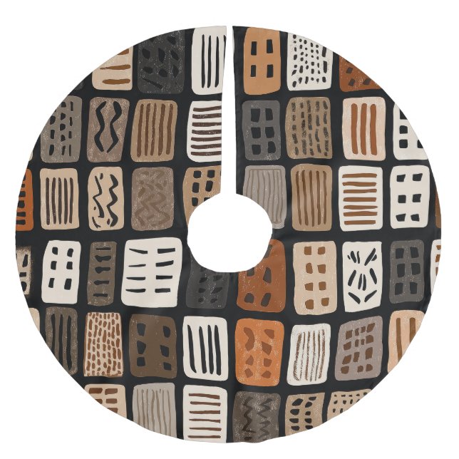 Afrikanska lermodertextildesigner i ett rutnät julgransmatta borstad polyester (Framsidan)