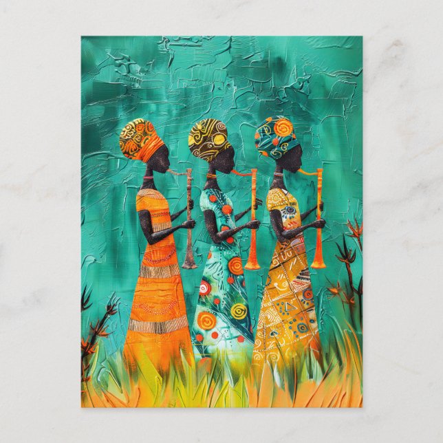 Afrikanska musiker i traditionell press vykort (Framsida)