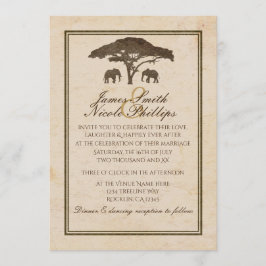 Afrikanska Savannelefanter & Träd Vintage Bröllop Inbjudningar
