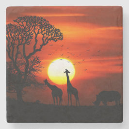 Afrikanska Silhouettes för Safarisolnedgångdjur Stenunderlägg