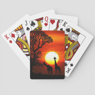 Afrikanska Silhouettes för Safarisolnedgånggiraff Casinokort